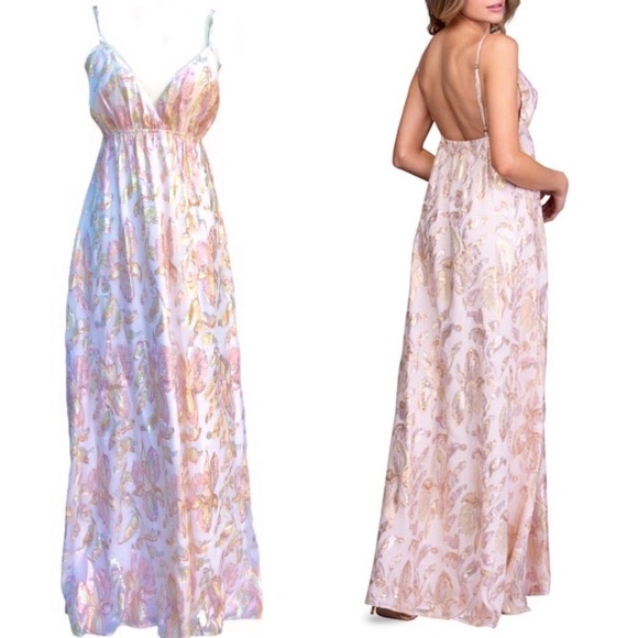 NWT A LAPLAGE EMBROIDERED SILK METALLIC MAXI DRESS - Picture 2 of 10